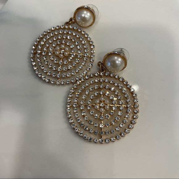 Gold with Pearl and Rhinestone Earrings - Picture 1 of 10